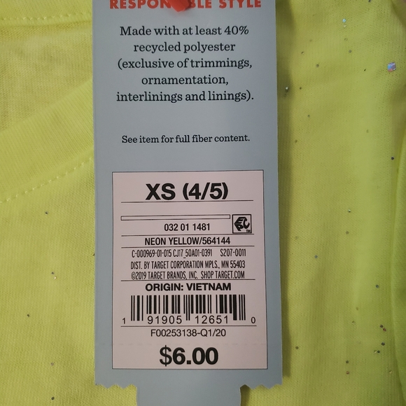 Cat & Jack Girls Shirt Short Sleeve Neon Yellow Gl - Picture 4 of 4